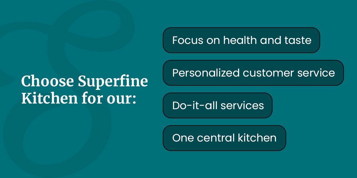 Choose SFK for our focus on health and tast, personalized customer service, do-it-all services, and one central kitchen.